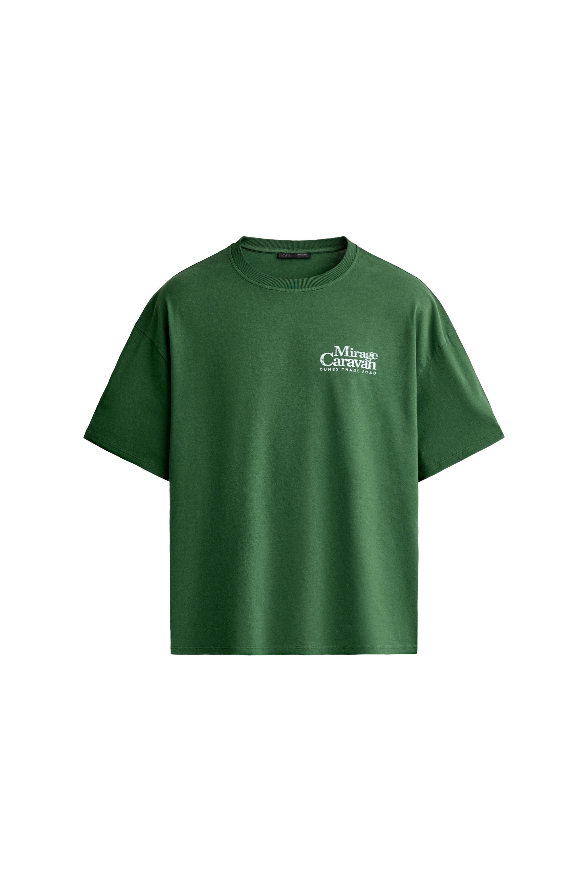 RELAXED FIT WASHED PRINT T-SHIRT - Green | ZARA United States