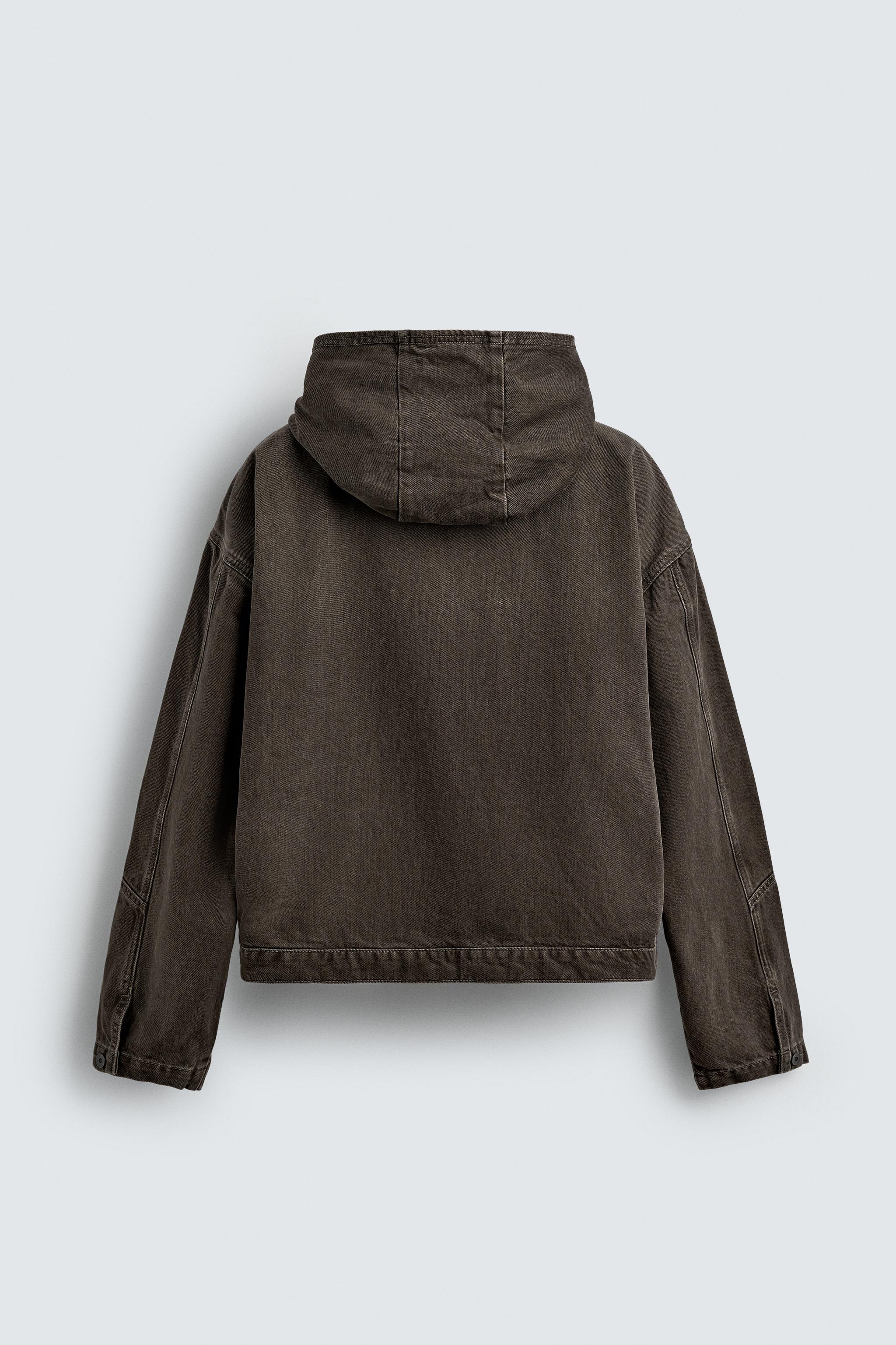 ブラウン フード付きジャケット リラックスフィットフード付きデニムジャケット - ブラウン | ZARA