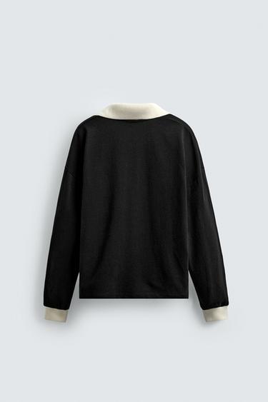 SWEAT POLO EN COTON ET CHANVRE - Noir de Zara - Image 5