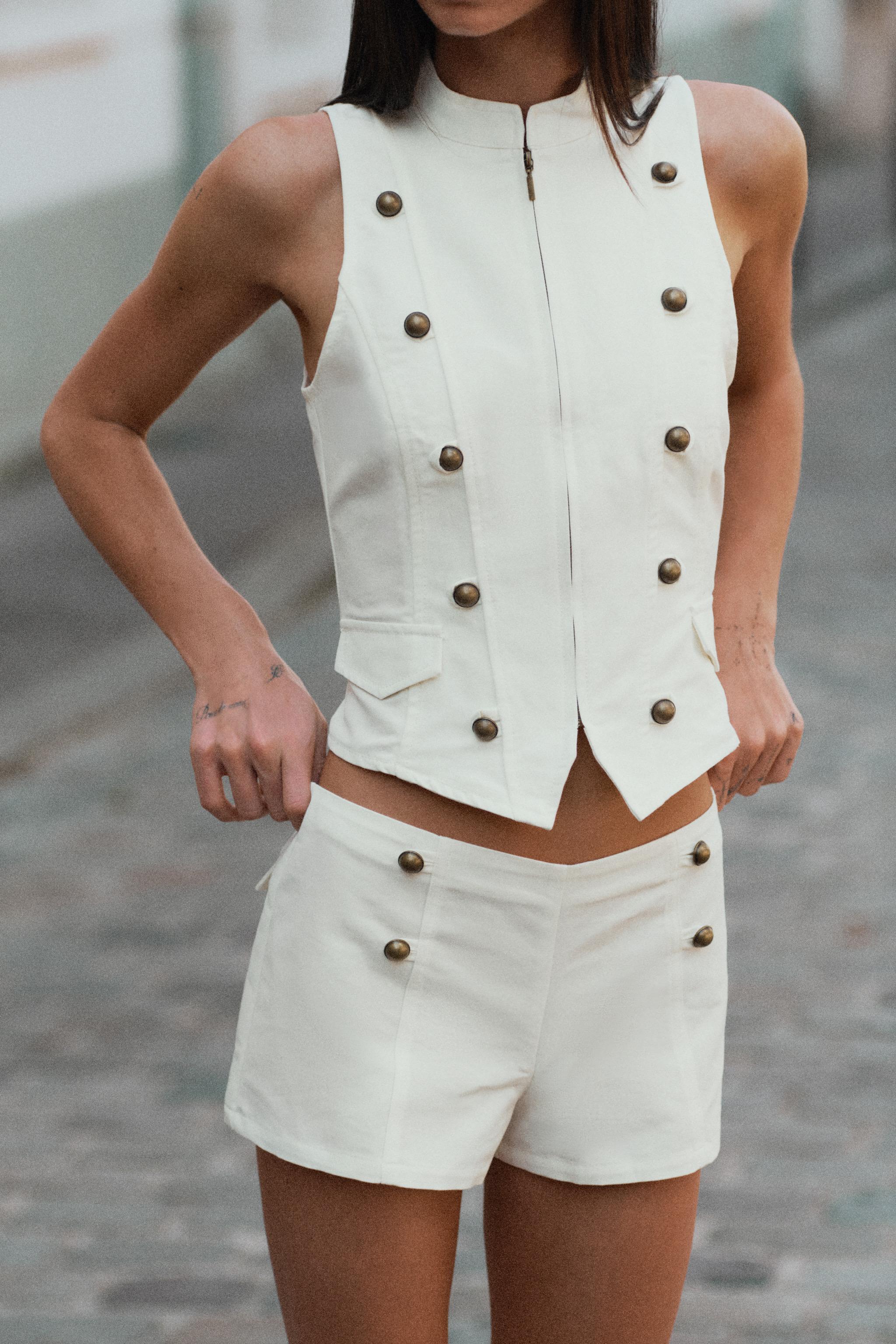 BUTTON MINI SHORTS — Oyster-white