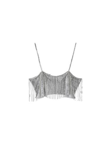 RHINESTONE FRINGE CROP TOP