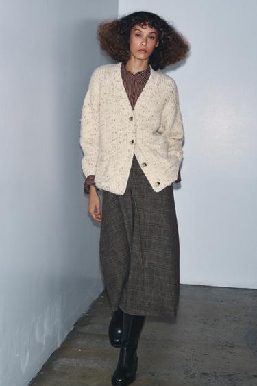 GIACCA OVERSIZE IN MAGLIA PINCHITA - Sabbia / Mélange di Zara