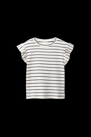 GERIPPTEST T-SHIRT MIT VOLANT UND STREIFEN - Gestreift von Zara - Bild 0