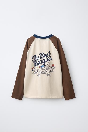CAMISETA MANGA RANGLÁN ESTAMPADO OLAF SNOOPY PEANUTS™ - Crudo / Marrón de Zara