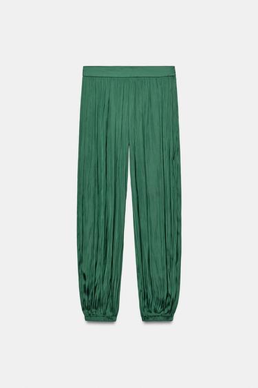 SATIN SAROUEL TROUSERS - Green by Zara - Image 0