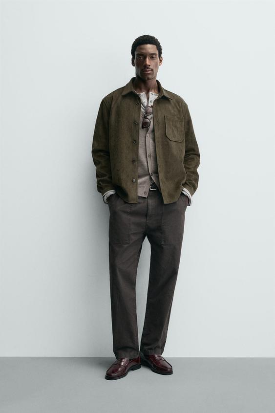 CAMISA AMPLA EFEITO SUEDE - Verde da Zara - Imagem 0