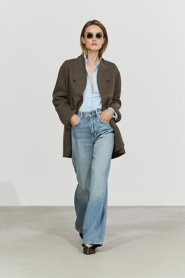 Zara Mid-length double-breasted coat with button detail - Brown
