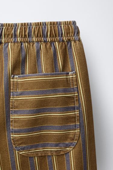 Zara STRIPED PRINT PANTS - Dark brown