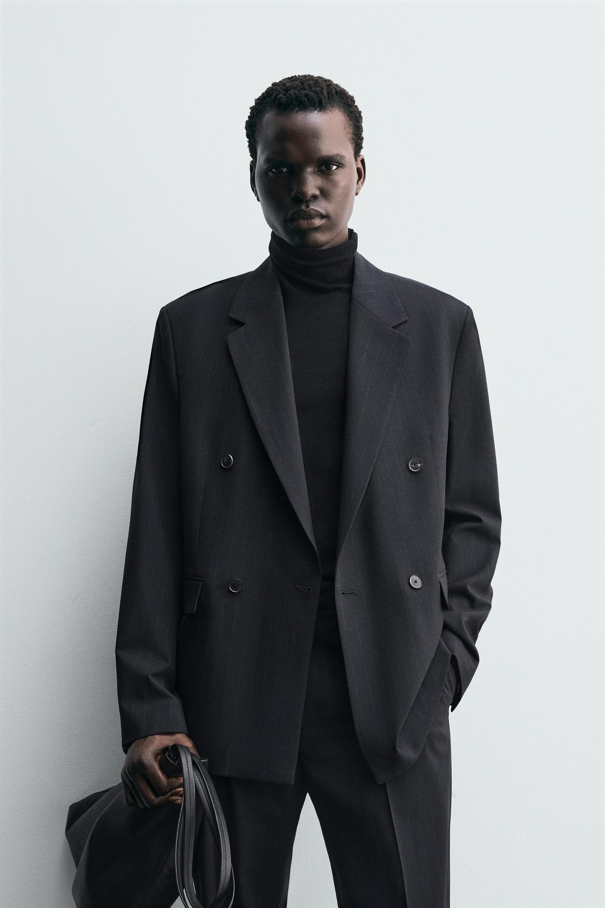 DOUBLE BREASTED PINSTRIPE SUIT BLAZER