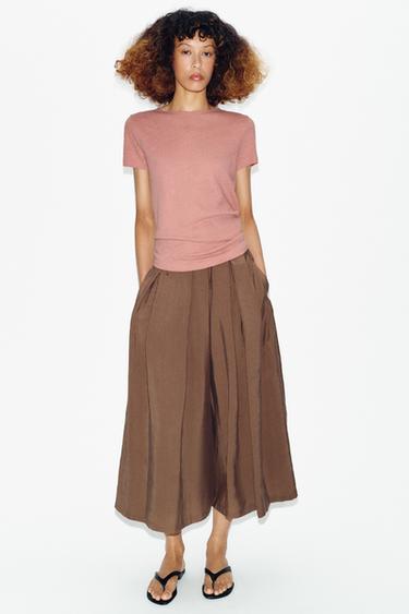 SHORT SLEEVE LINEN BLEND T-SHIRT - Chalk pink by Zara