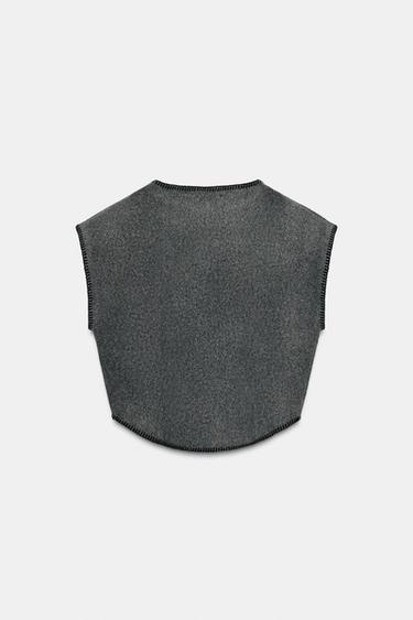 GILET EN MAILLE AVEC SURPIQÛRES EN CONTRASTE - Gris foncé de Zara - Image 5