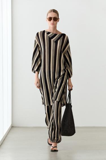 Striped sarouel trousers total look — Black 2