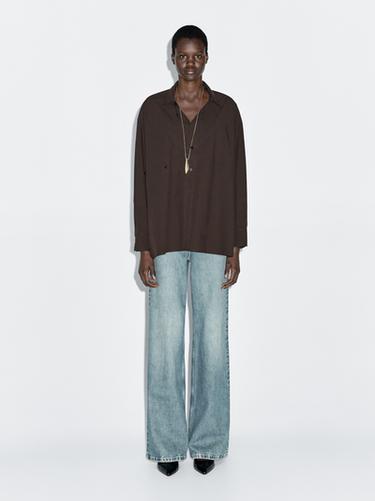 Camisa popelín botonadura asimétrica - Marrón de Zara - Imagen 0