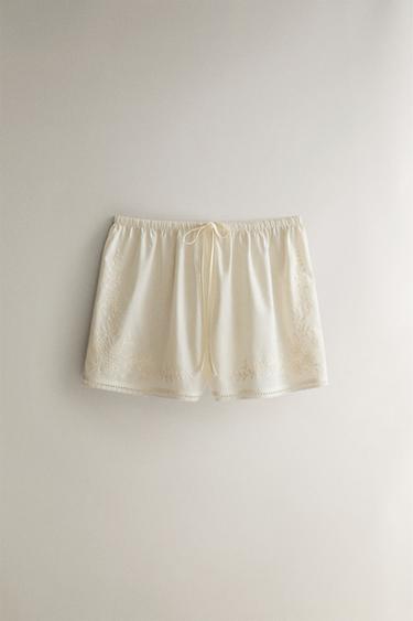 Zara LACE COTTON SHORTS - Ecru