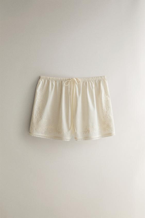 SHORT DE ALGODÃO COM RENDA - Cru da Zara - Imagem 0