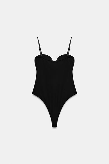 SWEETHEART NECKLINE STRAPPY BODYSUIT - Black by Zara