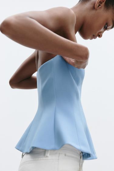 TOP BUSTIER PÉPLUM - Bleu de Zara - Image 3