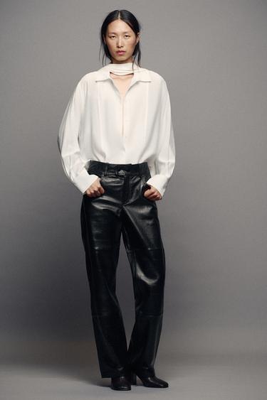 قميص سادة بواجهة أمامية - مجموعة ZW - أبيض مكسور الخاص بـ Zara