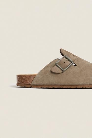 LEATHER CLOGS WITH BUCKLES - Green by Zara - Image 7