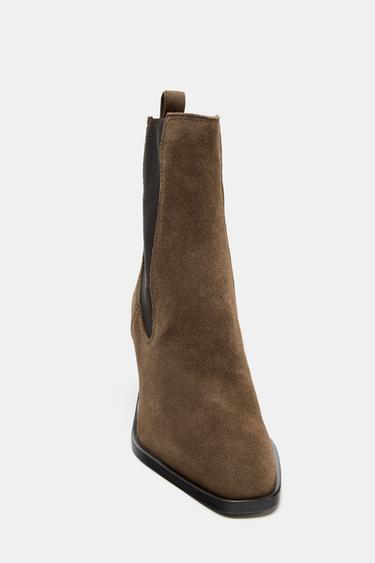 SPLIT SUEDE HEELED ANKLE BOOTS - Brown by Zara - Image 4