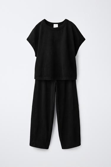 Zara WASHED EFFECT T-SHIRT AND BALLOON PANTS SET - Black