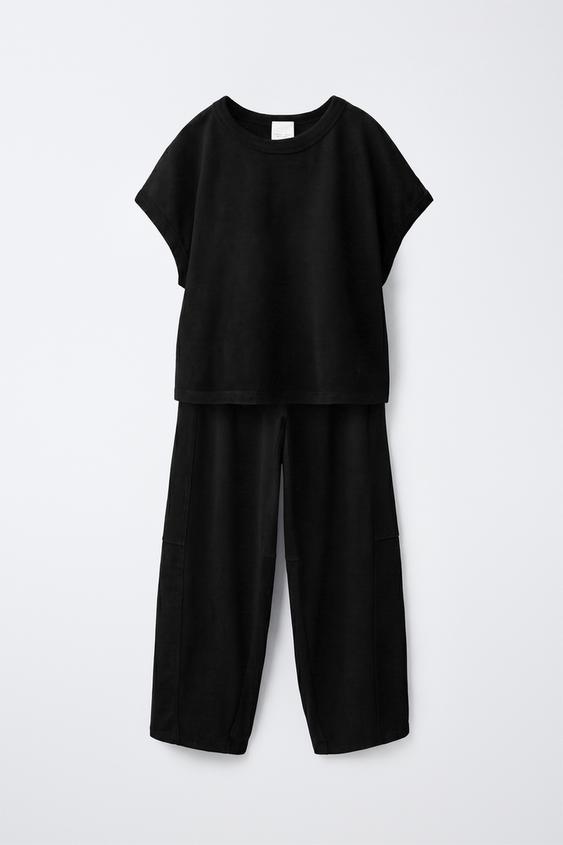 FADED EFFECT BALLOON TROUSER AND T-SHIRT SET - Black by Zara - Image 0