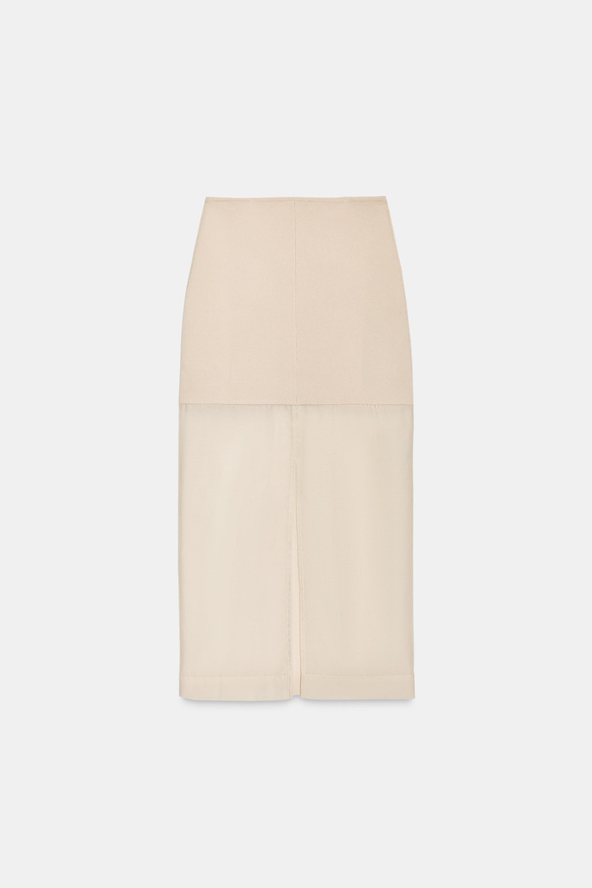 thumbnail image 2 of Zara Woman Combined Knit Midi Skirt | SS25 Collection Ecru 4192/042/712 2 of 6