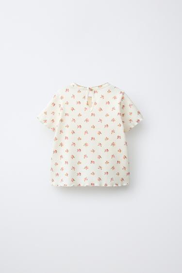 WAFFLE-KNIT FLORAL T-SHIRT - Ecru by Zara - Image 1