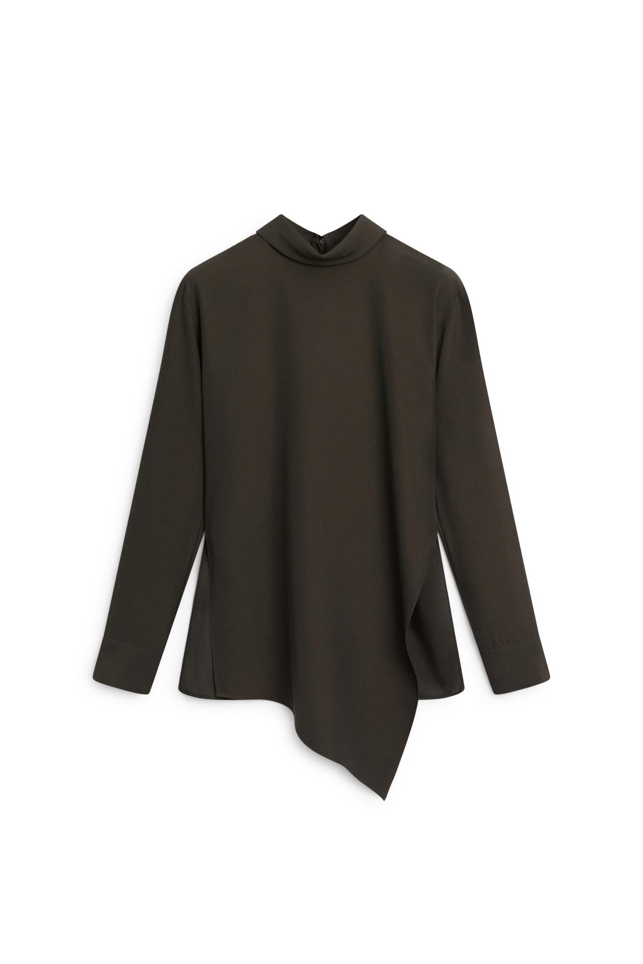 Flowing high neck asymmetric blouse - LIMITED EDITION — Gray green