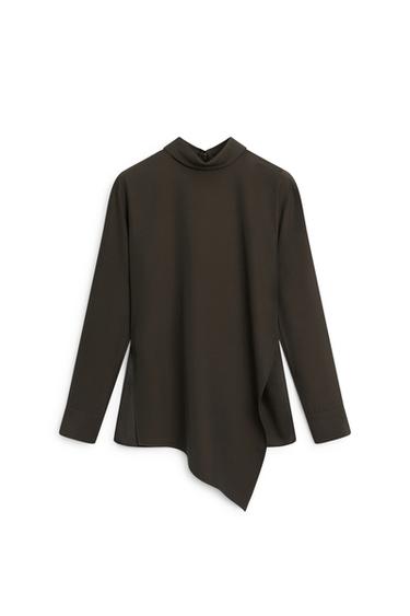 Flowing high neck asymmetric blouse - LIMITED EDITION — Gray green 2
