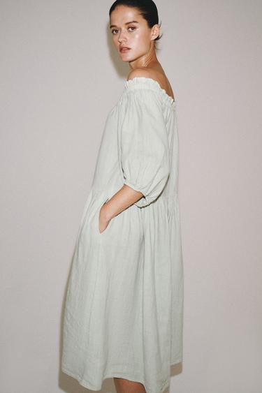 ROBE MI-LONGUE 100% LIN ZW COLLECTION - Vert d'eau de Zara - Image 2