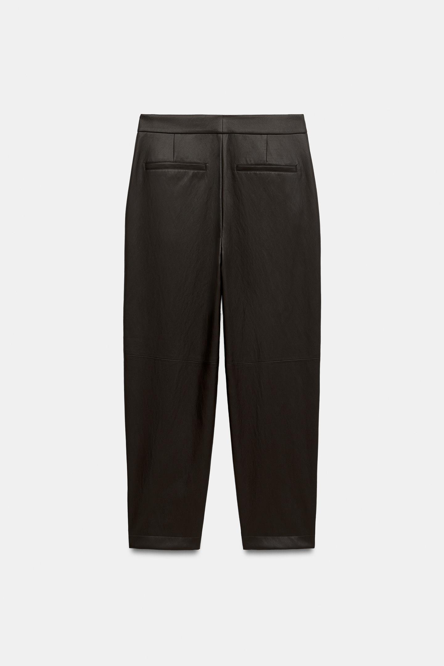 Женские брюки Zara Faux Leather Tailored, цвет: Коричневый — фото 7