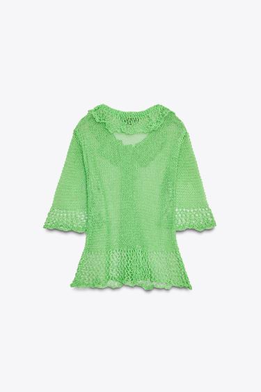 GILET EN MAILLE OUVERT MANCHES COURTES - Vert de Zara - Image 6