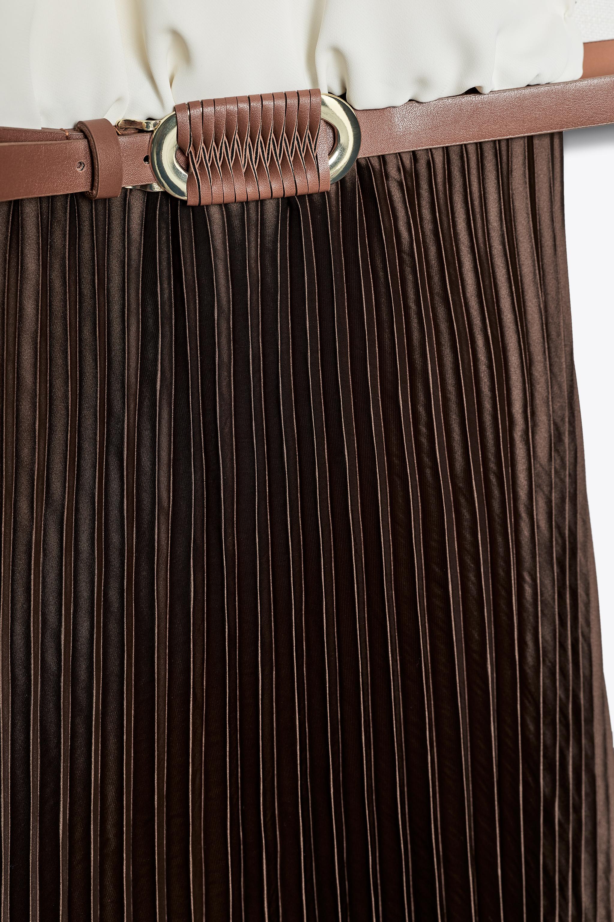 PLEATED COMBINATION MIDI DRESS