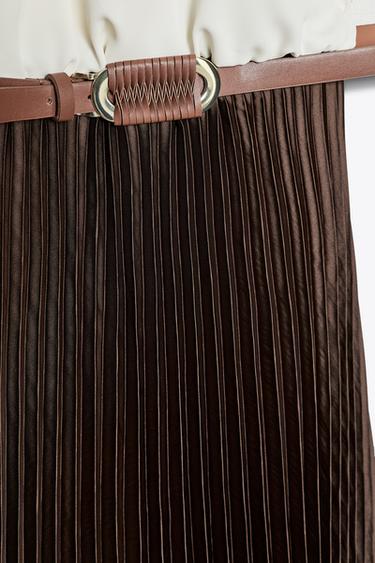 ROBE MIDI COMBINÉE PLISSÉE - Marron de Zara - Image 9