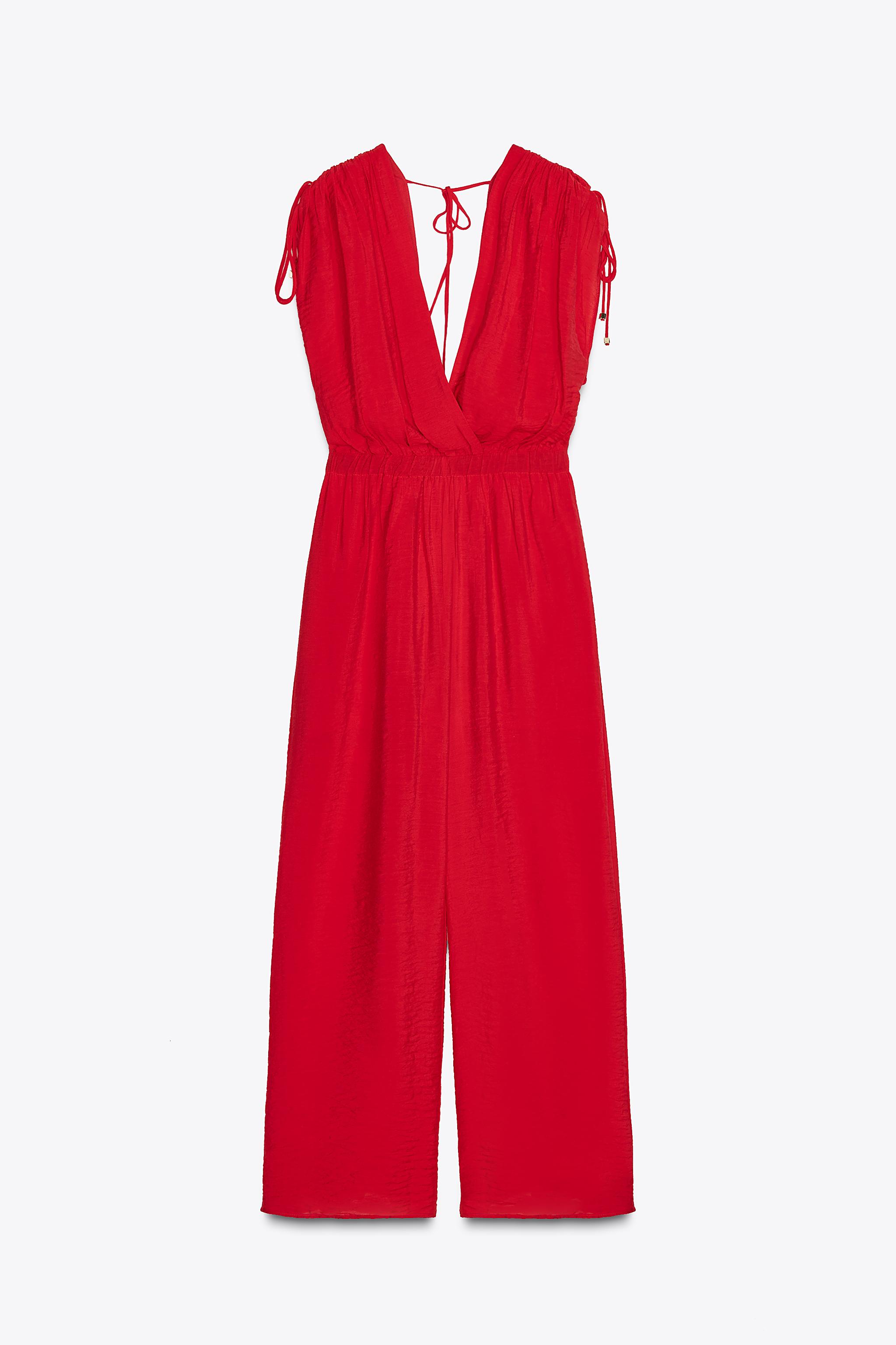 Vネック フロントボタン ジャンプスーツ ロング vi-1168 ワイドVネックジャンプスーツ - レッド | ZARA Japan / 日本