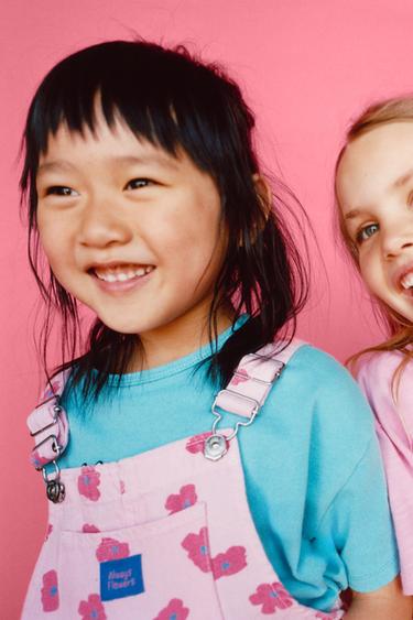 LONG FLORAL TWILL DUNGAREES - Pink by Zara