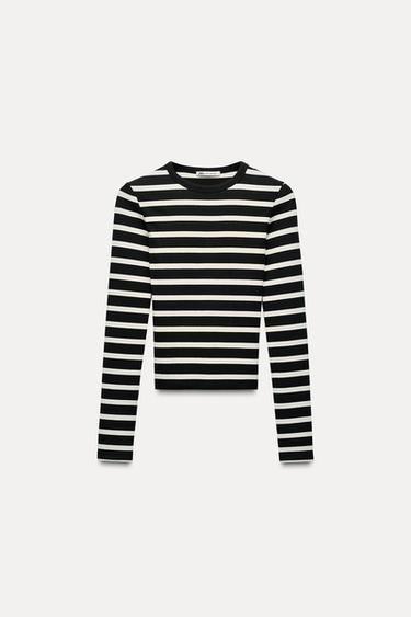 CAMISETA DE ALGODÃO MODAL DE MANGA COMPRIDA - listrado da Zara