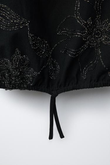 SHINY EMBROIDERED TOP - Black by Zara - Image 2