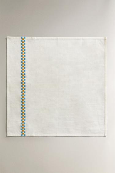 PACK OF COTTON NAPKINS WITH MULTICOLOURED BORDERS (PACK OF 2) - White / Green by Zara - Image 1