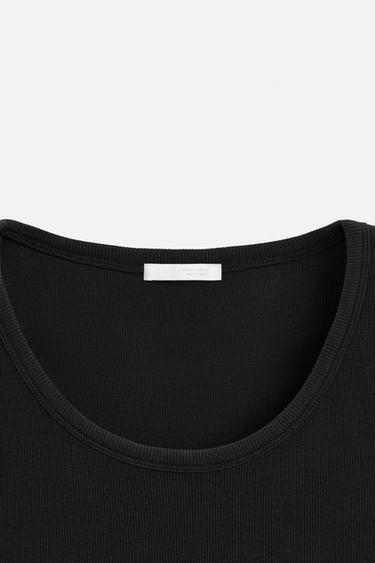 Zara BASIC RIBBED TANK TOP - Black