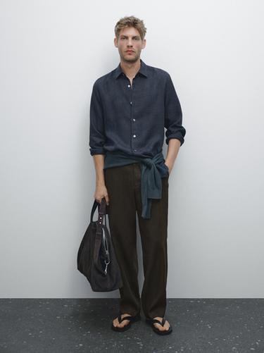 Zara 100% linen slim fit shirt - Navy blue