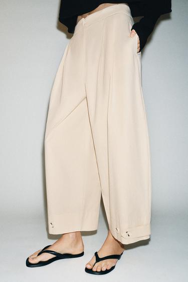BARREL TROUSERS WITH ADJUSTABLE HEM - Ecru by Zara