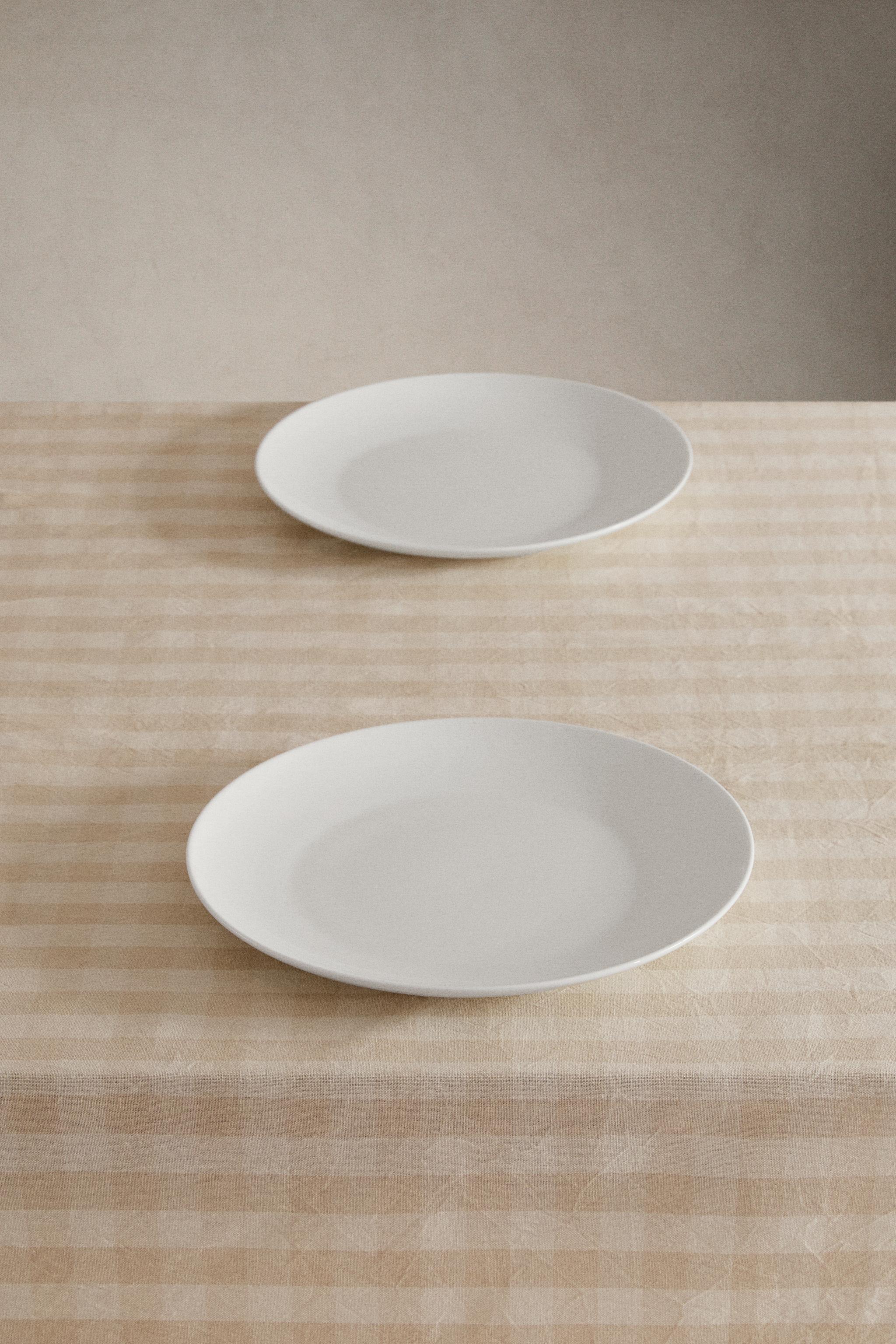 CHECKED TABLECLOTH WITH TOPSTITCHING — Beige