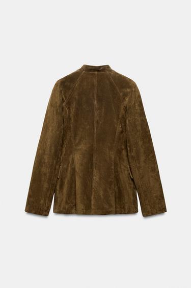 FITTED 100% LEATHER SUEDE JACKET - Light khaki by Zara - Image 4