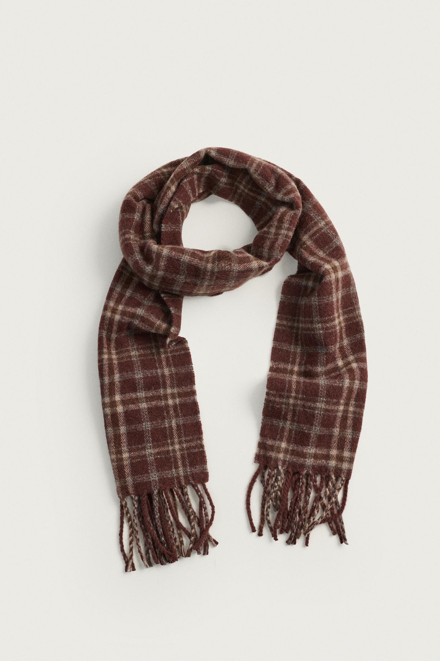 Мужской шарф Zara Wool-Blend Plaid, цвет: Коричневый — фото 4