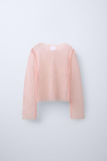 GLITTER MESH T-SHIRT - Pink by Zara - Image 0