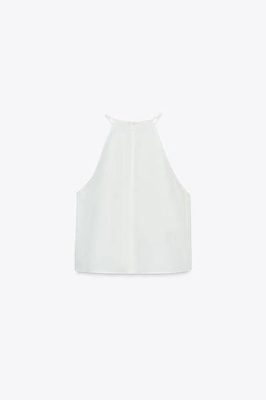 HALTER TOP WITH CROCHET DETAIL - White by Zara - Image 4