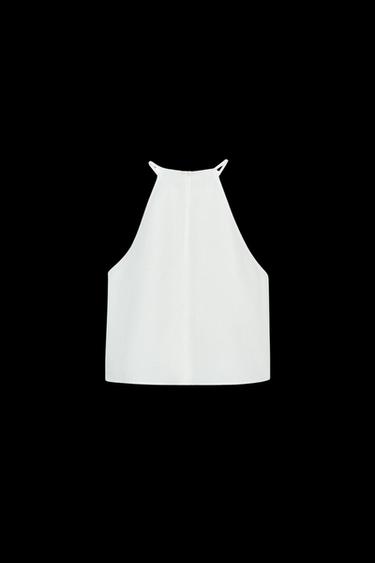 HALTER-TOP MIT HÄKEL-MATERIALKOMBINATION - Weiß von Zara