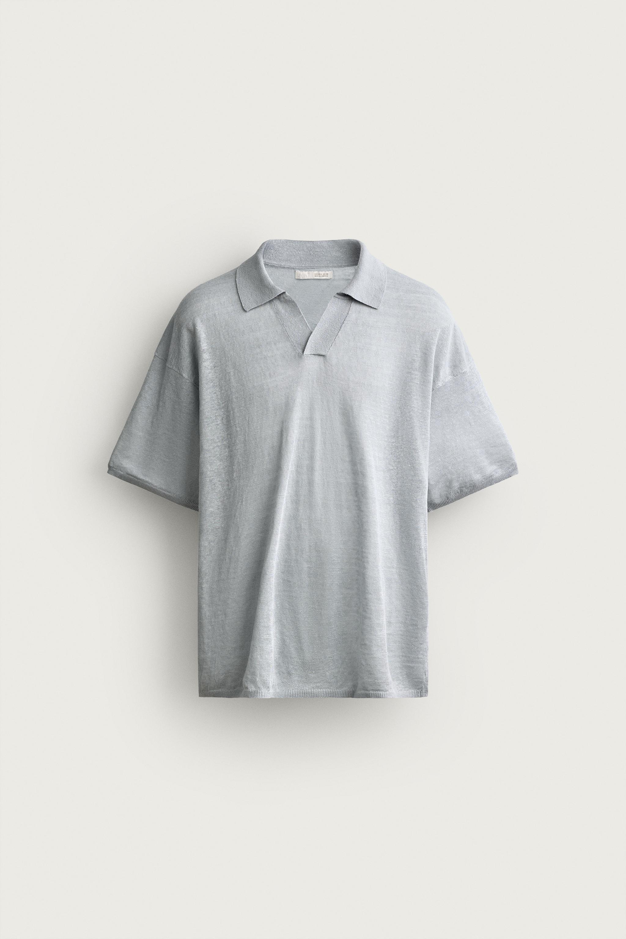 100% LINEN RELAXED FIT POLO SHIRT — Pastel blue